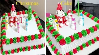 Christam Day Special Butter Cream Square Cake Design 2023 #christmascakedesign