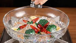 Crystal Glass Shrimp & Broccoli ASMR 🦐🥦 | Relaxing Cooking Sounds ✨