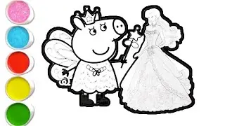 Peppa pig With Princess Drawing Painting & Colouring For kids & Toddlers ll Easy Kids Drawing 