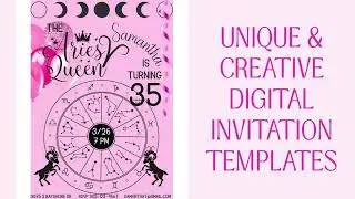 Aries Queen party invitation, zodiac birthday invite, Aries birthday party invitation, Aries Zodiac