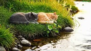 Deep Sleep Piano & Flowing Water | Cat Sleeping by a Peaceful Stream !