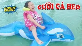 PHAO BƠI CÁ HEO KHỔNG LỒ 😍 Dâu tây cưỡi phao bơi cá heo tắm biển ♥ Dâu Tây Channel