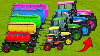 Mini and BIG Tractors and Fruit Trains VS EXTREME MUDDY PARKOUR with PORTAL TRAP! FS 22