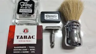 Gillette Travel Ball End Tech | Tabac Shaving Soap | Omega Pro 48 Badger Brush | Wilkinson Sword DE