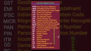 Full Form Related to Banking #Important full form