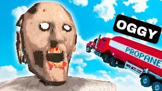 Oggy's Car vs Giant Granny in Teardown Game | Oggy Game