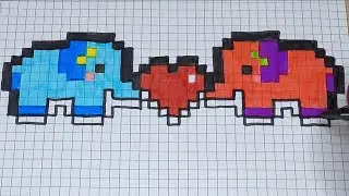 DIY Handmade Pixel Art | How to draw an Elephant with Heart | Easy Valentines / Mothers Day Drawing