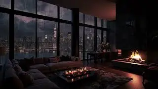 NO ADS | Rainy Night in a New York Hotel Room 🌧️ Rain On Window & Fireplace Sounds to Sleep Fast