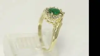 Natural Diamond Emerald Halo Birthstone Ring .32CT 14K Yellow Gold Size 6.25 - 33878