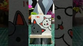 Cute Cat Couple Mini Canvas Painting 🐱❤️ | Easy Acrylic Painting for Beginners#art #viral #painting