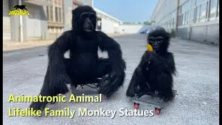 Lifelike Family Monkey Statues | Animatronic Animal
