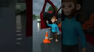 Rainy Road Rescue! 🌧️ Kids Safety Story with Coco Monkey🚜#youtubeshorts #funny #viralvideo #foryou