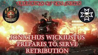 Jonathus Wickiustus the Black Templar prepares a serve a course of Retribution