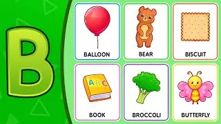 🎈 B for Balloon 🐻 B for Bear 📚 B for Book 🦋 B for Butterfly | Alphabet Flashcards | Popit Drawing