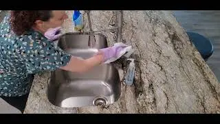 ASMR-Cleaning Scrubbing Wiping Rinsing Kitchen Counter Island No Talking