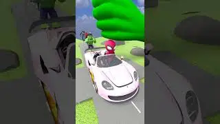 🎀 Cars Going Over Log Trap Bridge Lava Giant Hulk's Hand #shorts
