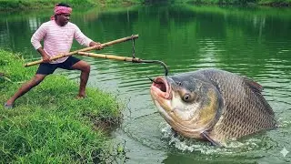 OMG AMAZING SINGLE HUK FISHING VIDEO !! GODAVARI RIVER TALIPIA FISHES CATCHING VIDEO !! 