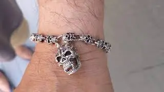 Silver Flame Skull Bracelet