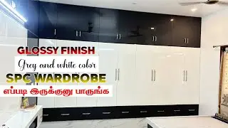 SPC Grey and White Color Wardrobe Ideas Luxurious Glossy Finish 11.5kg Heavy Material #wardrobetour
