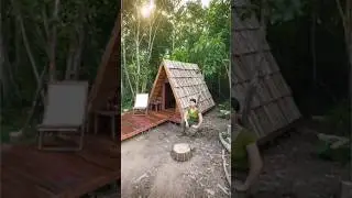 Building a Wooden A-Frame Cabin in the Forest | Solo Off-Grid Life #bushcraft #build