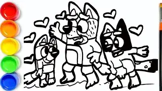 How to draw Bluey Family Dancing - Bluey, Bingo, Chilli