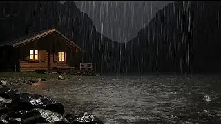 Heavy Rain at Mountain Lake Cabin 🌧️ Dark Night ASMR for Deep Sleep 