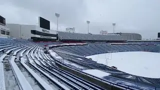 Snow falls on Highmark stadium home to the Buffalo Bills