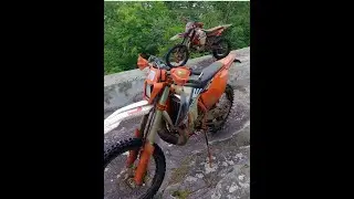 Two buds on KTM 300XCw's out for a ride -Pachaug style