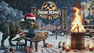 Jurassic World Christmas  T Rex Playing Piano, Fireplace & Snow Sounds 🦖