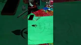 light green tshirt e ganesh painting korchi