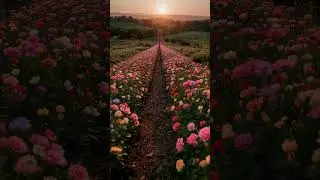 sunset flower field walk | peaceful path & vibrant nature #shorts #flowers #sunset