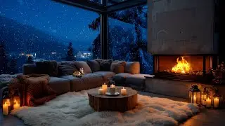 Cozy Winter Cabin Ambience ❄️ Fireplace & Snowfall Sounds Relaxing Piano Jazz for Deep Work & Sleep