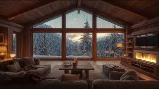 Cozy Ski Cabin Living Room | Snowy Mountain View & Fireplace Ambience