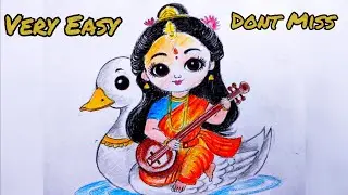 Easy Saraswati Drawing for Kids | Step-by-Step Tutorial
