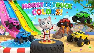 Learn Colors with Monster Trucks! 🚚 Chota Meow Racing on Slides | 3D Kids