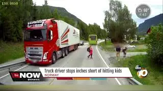 Truck driver stops inches short of hitting kids