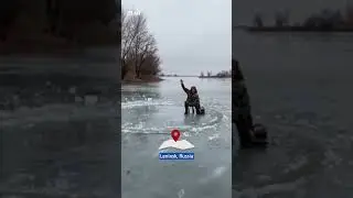 Man builds ice carousel on frozen lake