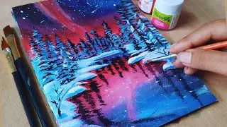 How to Paint a Snowy Winter Night || Acrylic Painting Step by Step for Beginners