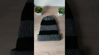 Knitted Reversible Grey Beanie made on the Addi Express knitting machine