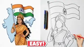 How to draw Bharat Mata Drawing | 26 January Republic day drawing 🇮🇳