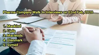 Pharma Company Walk-in Interviews on 02nd Feb, 2020