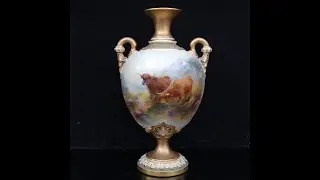 Royal Worcester Highland Cattle Vase by Harry Stinton h 22 cm Circa 1900 SWA Buying Selling 7 days