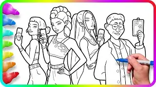 KPop Demon Hunters Coloring Pages - Zoey, Rumi, Mira, Han / Satisfying Coloring Kpop Characters