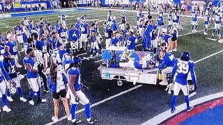 TJ MOORE CARTED OFF AFTER GRUESOME LEG INJURY: NEW ENGLAND PATRIOTS VS. NEW YORK GIANTS: NFL: AUGUST