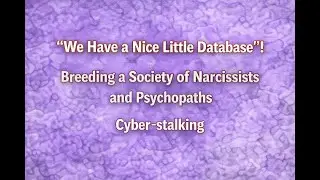 &ldquo;We Have a Nice Little Database&rdquo;! Breeding a Society of Narcissists and Psychopaths , Cyber-Stalking