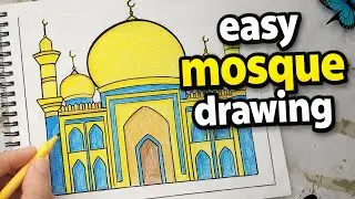 Easy mosque drawing step by step|How to draw easy mosque|#mosquedrawing #easydrawing #islamicdrawing