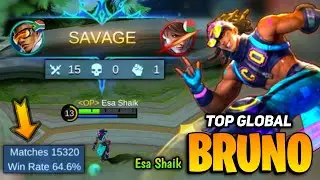 SAVAGE! Offlane Bruno 15000+ MATCH [ Top Global Bruno Best Build 2021 ] Esa Shaik - Mobile Legends