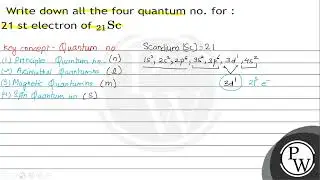 Write down all the four quantum no. for : 21 st electron of \( { }_{21} \mathrm{Sc} \)