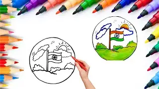 How To Draw cute Indian Flag Drawing, Painting & Coloring For Kids and Toddlers_🌈🎨