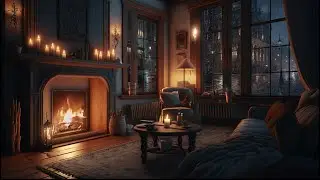Cozy Fireplace with Snow | Victorian London Ambience | Crackling Fire & Winter Sounds (1 Hour)